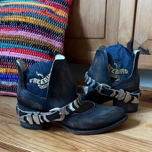 Freebird Black Leather Boots with Silver Buckles
